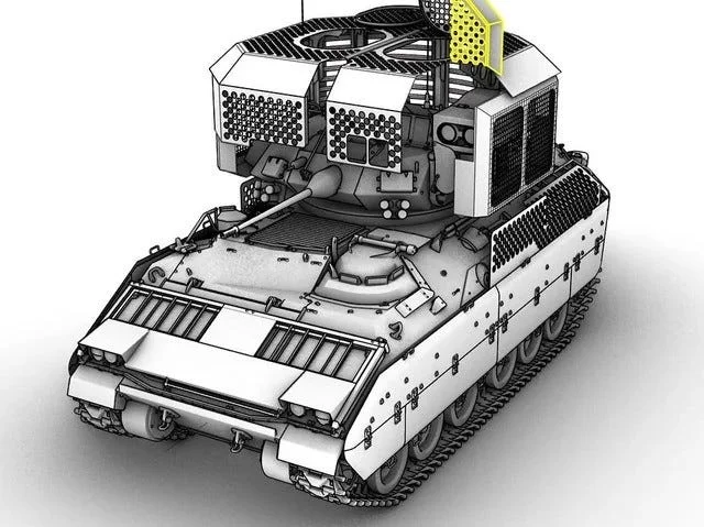 Anti-drone mesh installation on armored vehicle turret