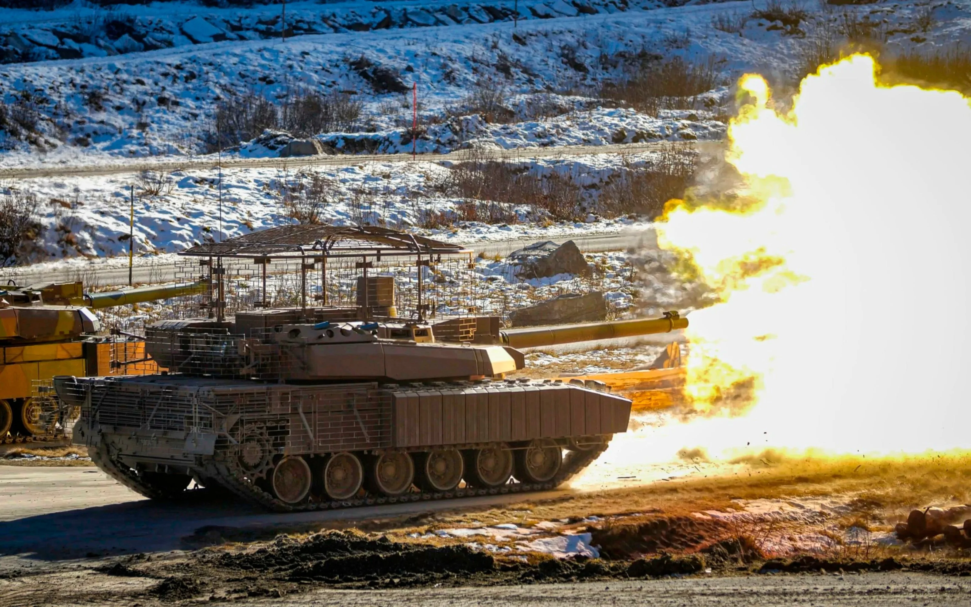 M1 Abrams cope cage welding detail close up