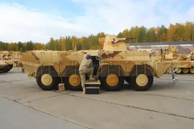 Bar armor side profile on MRAP vehicle